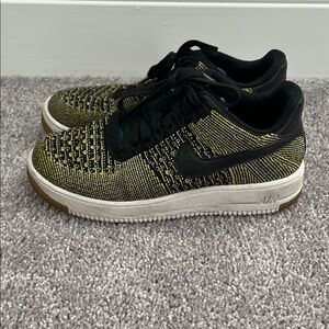 Nike Fly Knit Air Force 1 Black and Yellow Unisex Sneakers